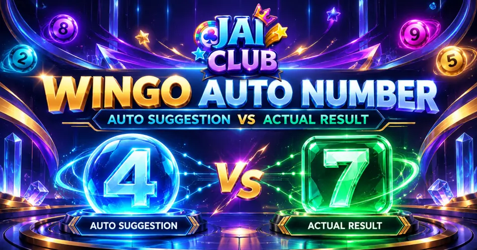 WinGo Auto Number infographic comparing automatic number suggestion with actual game result